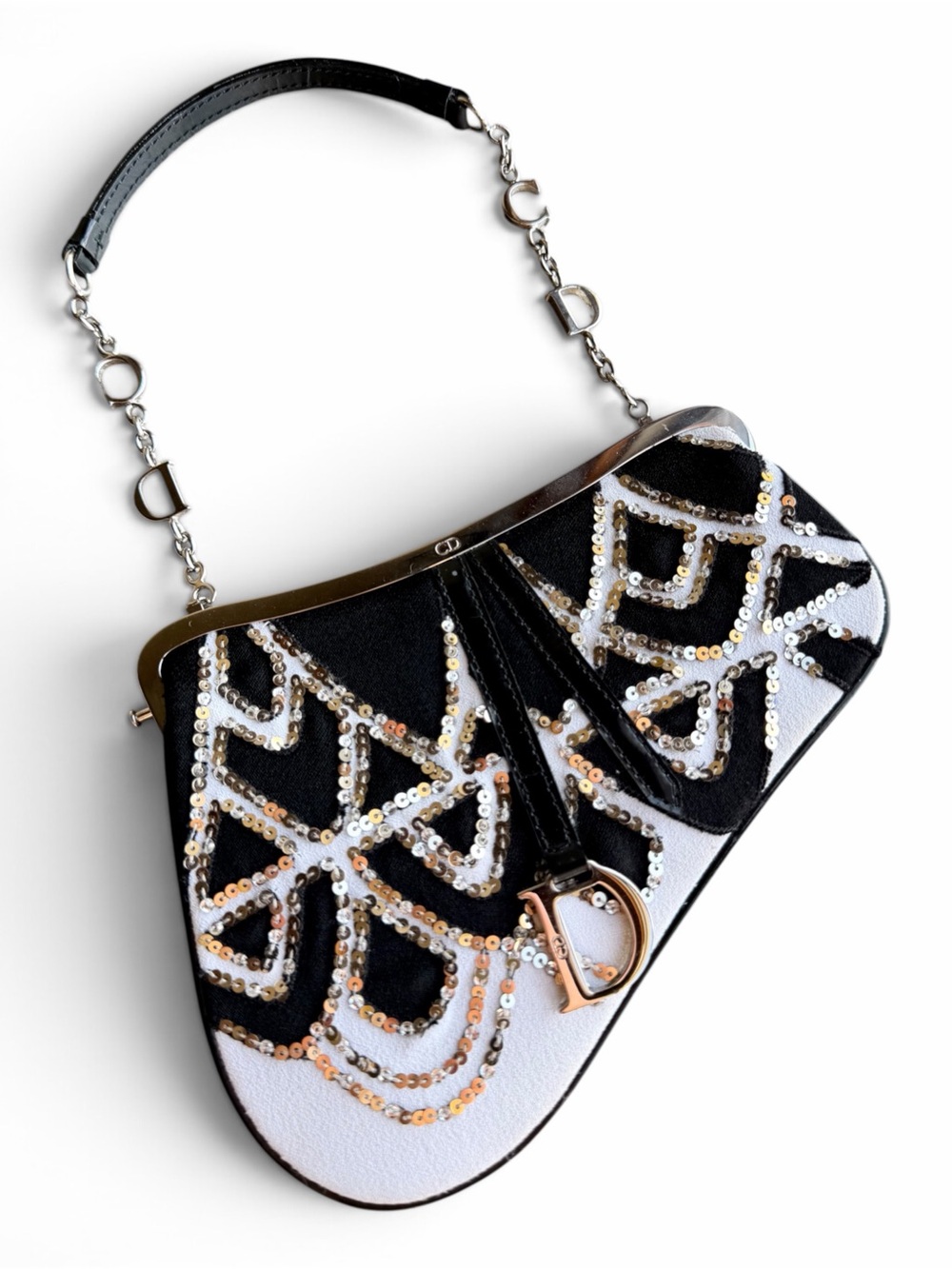 Vintage Dior x Galliano Limited Edition Black & White Sequin Mini Saddle